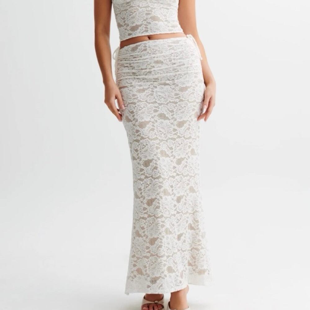 Meshki Daniela lace plisse cream lace skirt and top XXS and XS - Picture 2 of 9